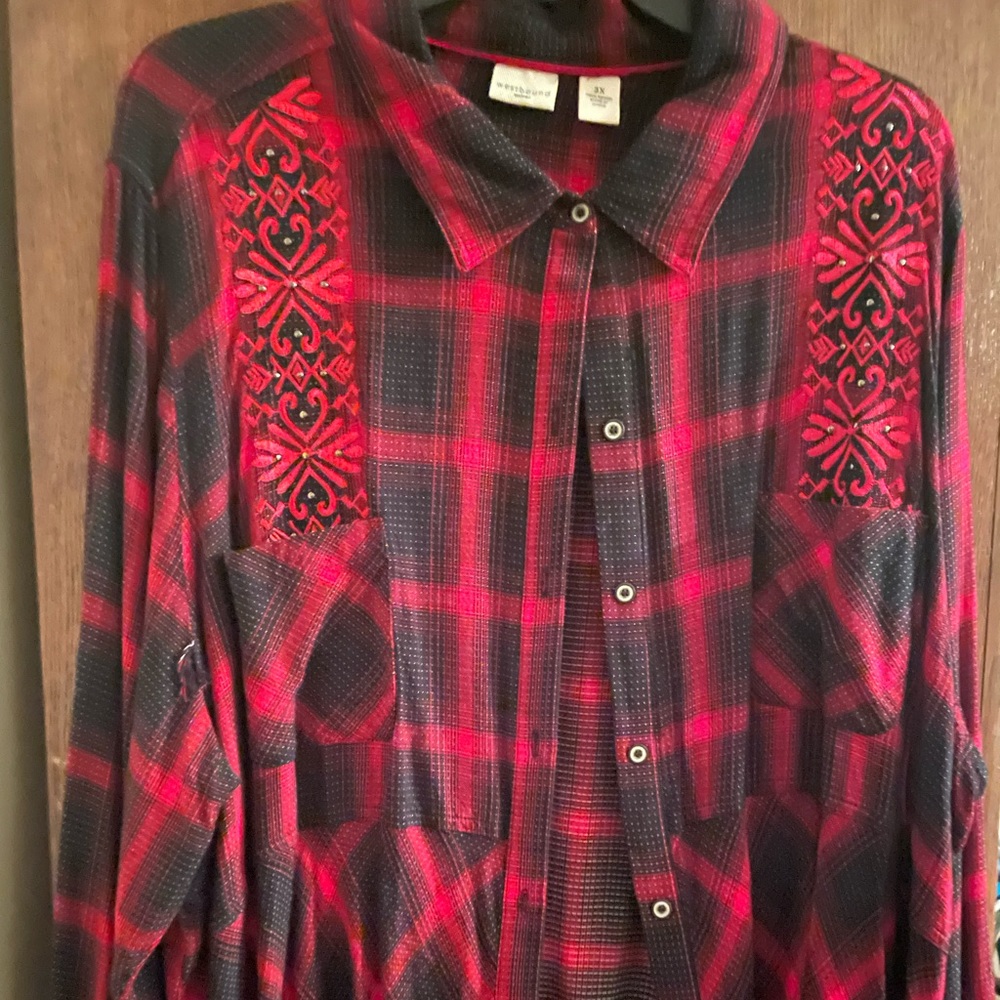 Button up black and red western tunic